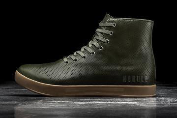 Men's Nobull High-Top Army Leather Trainers Olive | SG R2355V